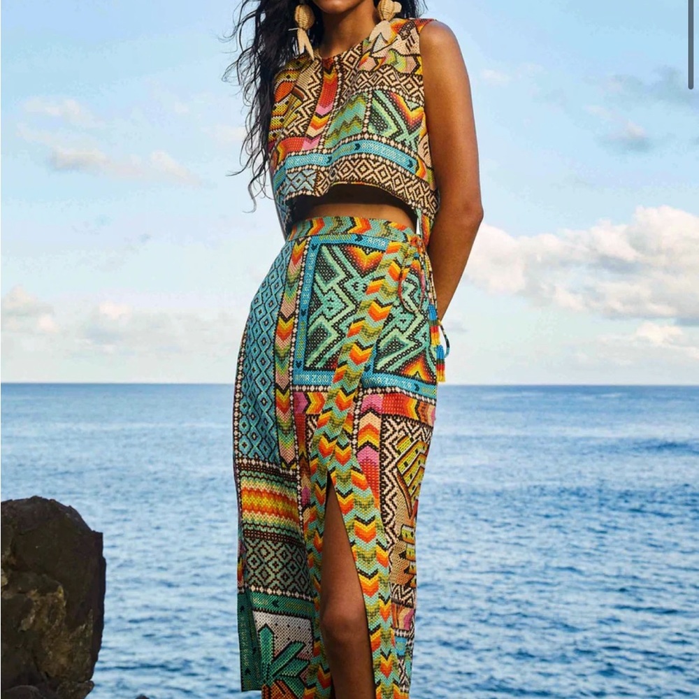 Farm Rio Banana Scarves Crop and Skirt Set XS